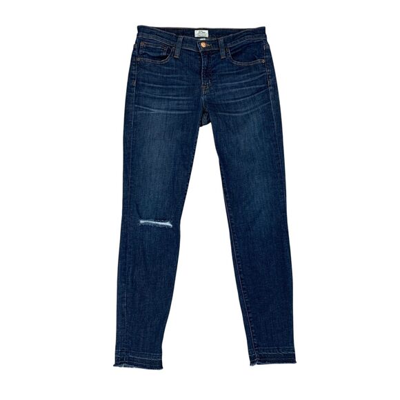 J Crew Jeans Womens 27 Denim Toothpick Raw Hem Skinny Distressed Knee Stretch - Picture 1 of 10